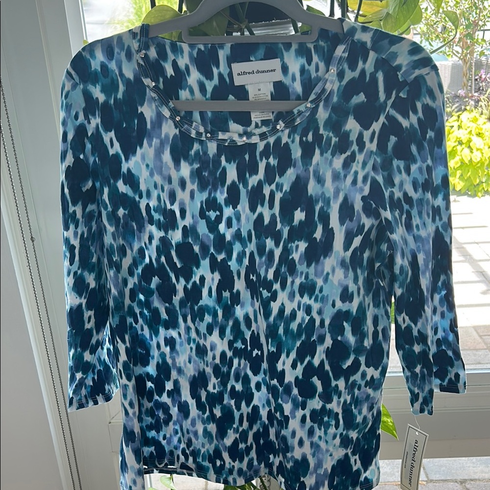 Alfred Dunner Women's Teal and Blues Print Blouse